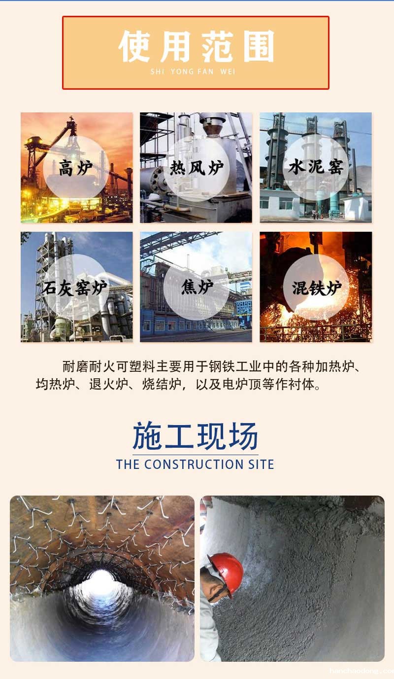 高强耐磨耐火可塑料使用范围